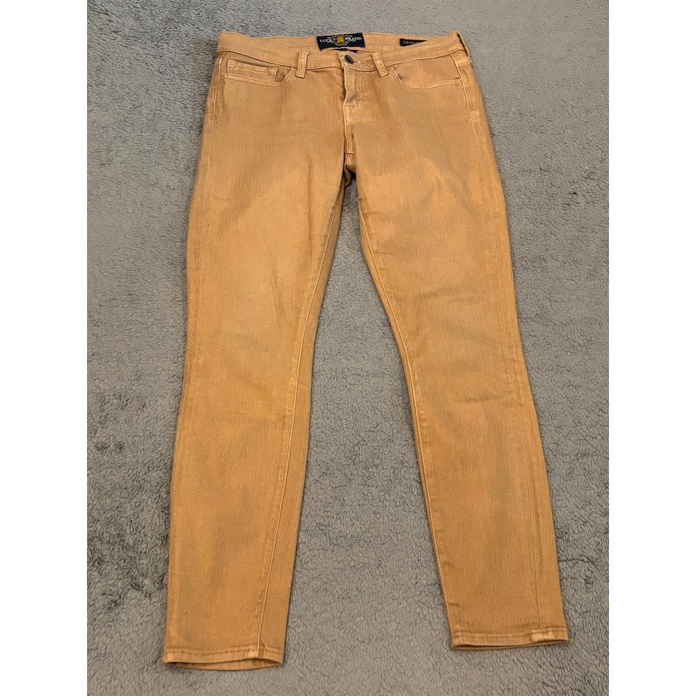 Lucky Brand Charlie Skinny Ankle Jeans 6/28 Metallic Copper Bronze Coated Denim